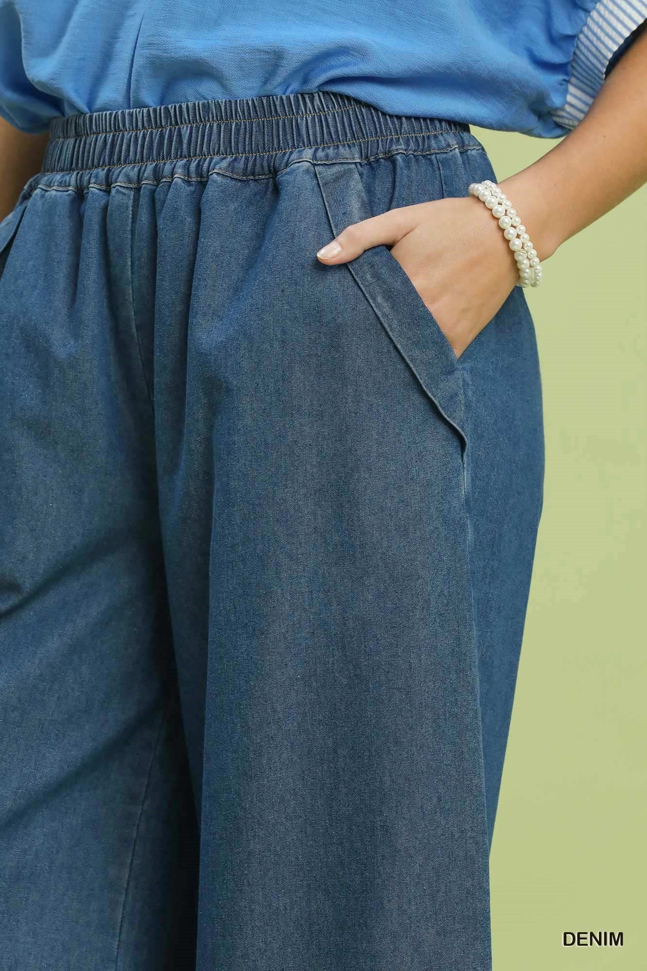 Chasidy Chambray Scalloped Hem Pants Denim