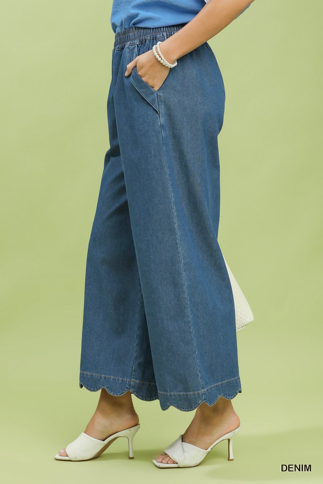 Chasidy Chambray Scalloped Hem Pants Denim