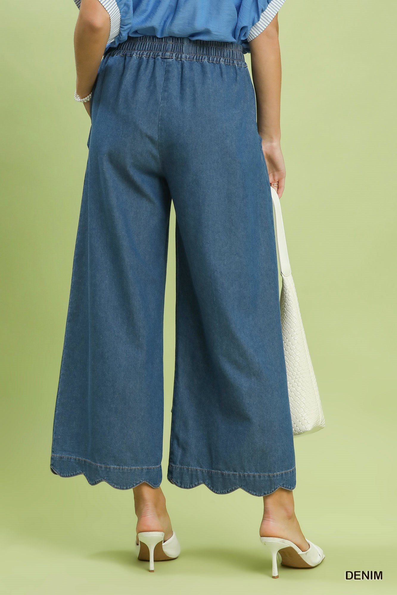 Chasidy Chambray Scalloped Hem Pants Denim