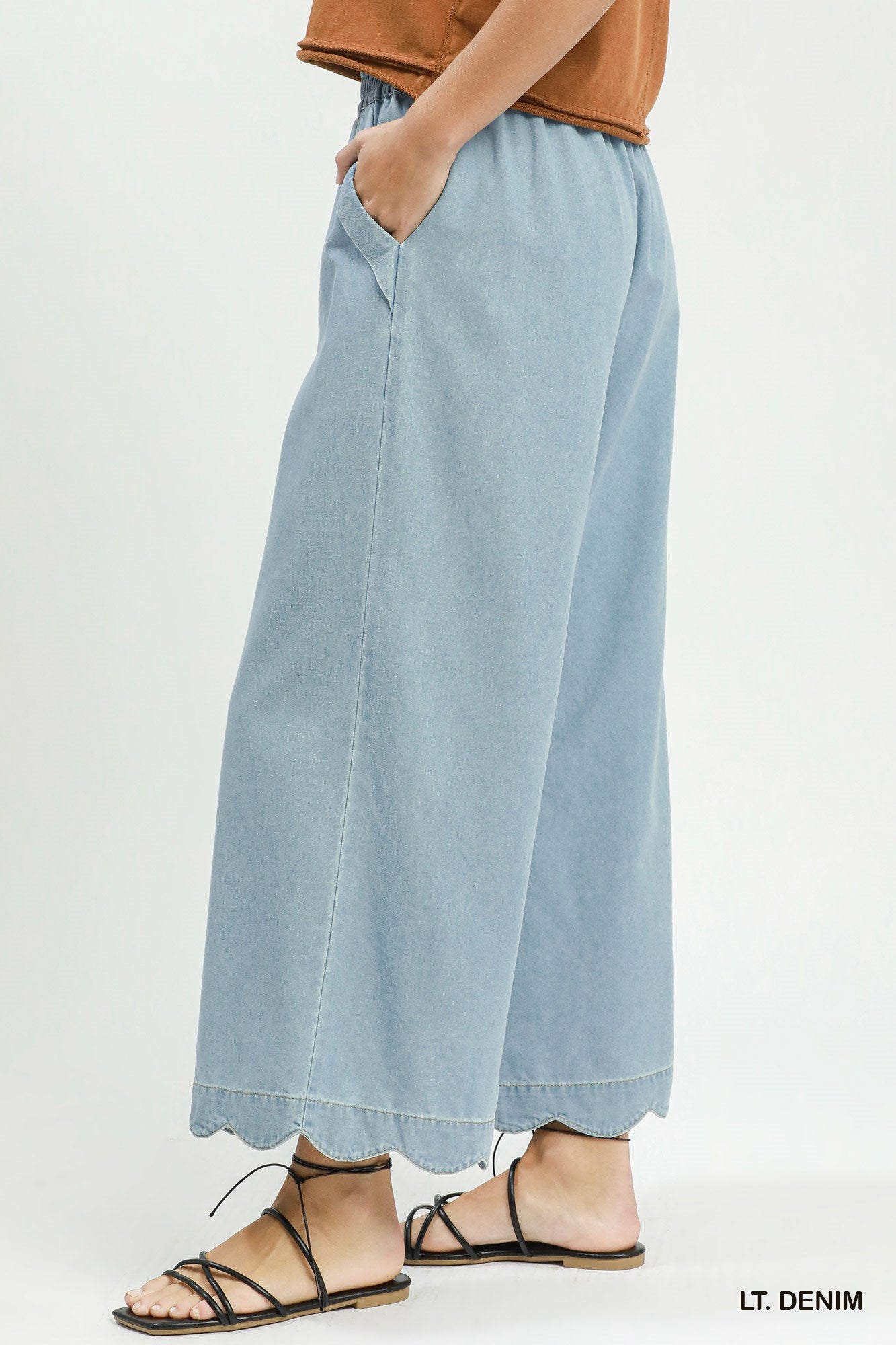 Chasidy Chambray Scalloped Hem Pants Light Denim