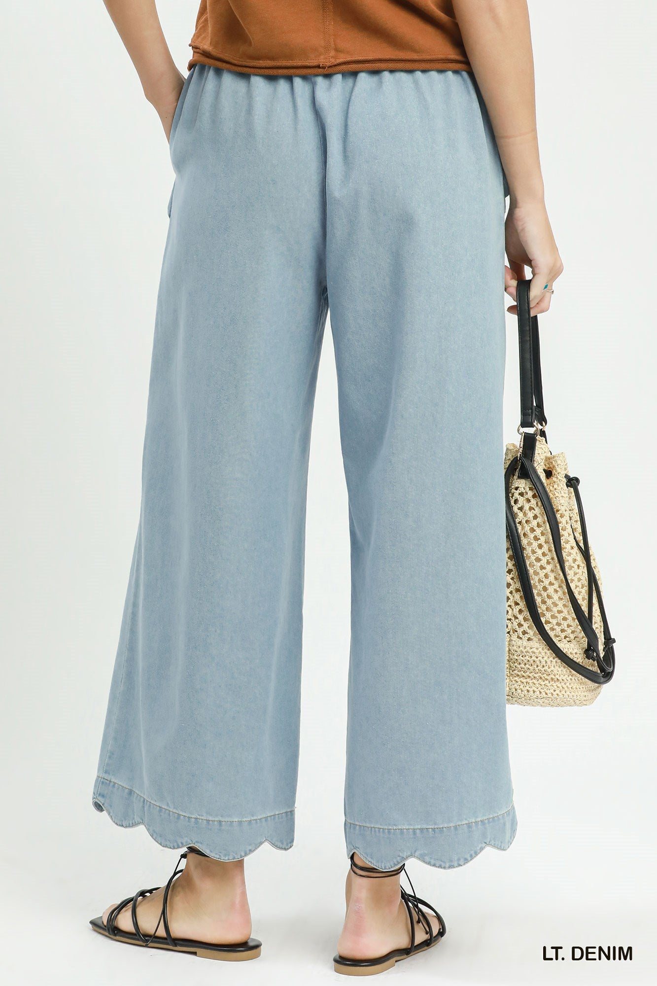 Chasidy Chambray Scalloped Hem Pants Light Denim