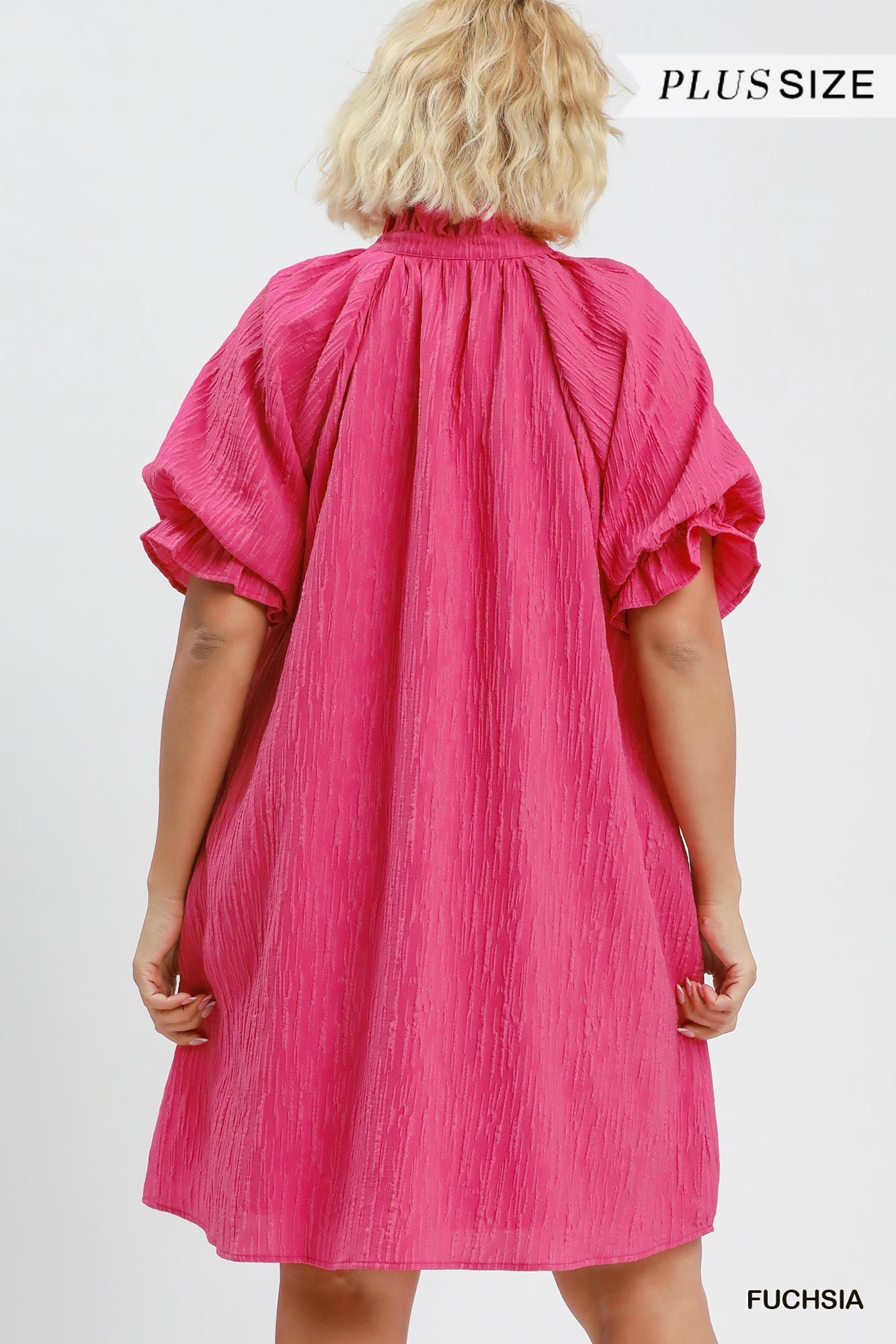 Tammy Textured Ruffle Sleeve Shift Dress Fuchsia