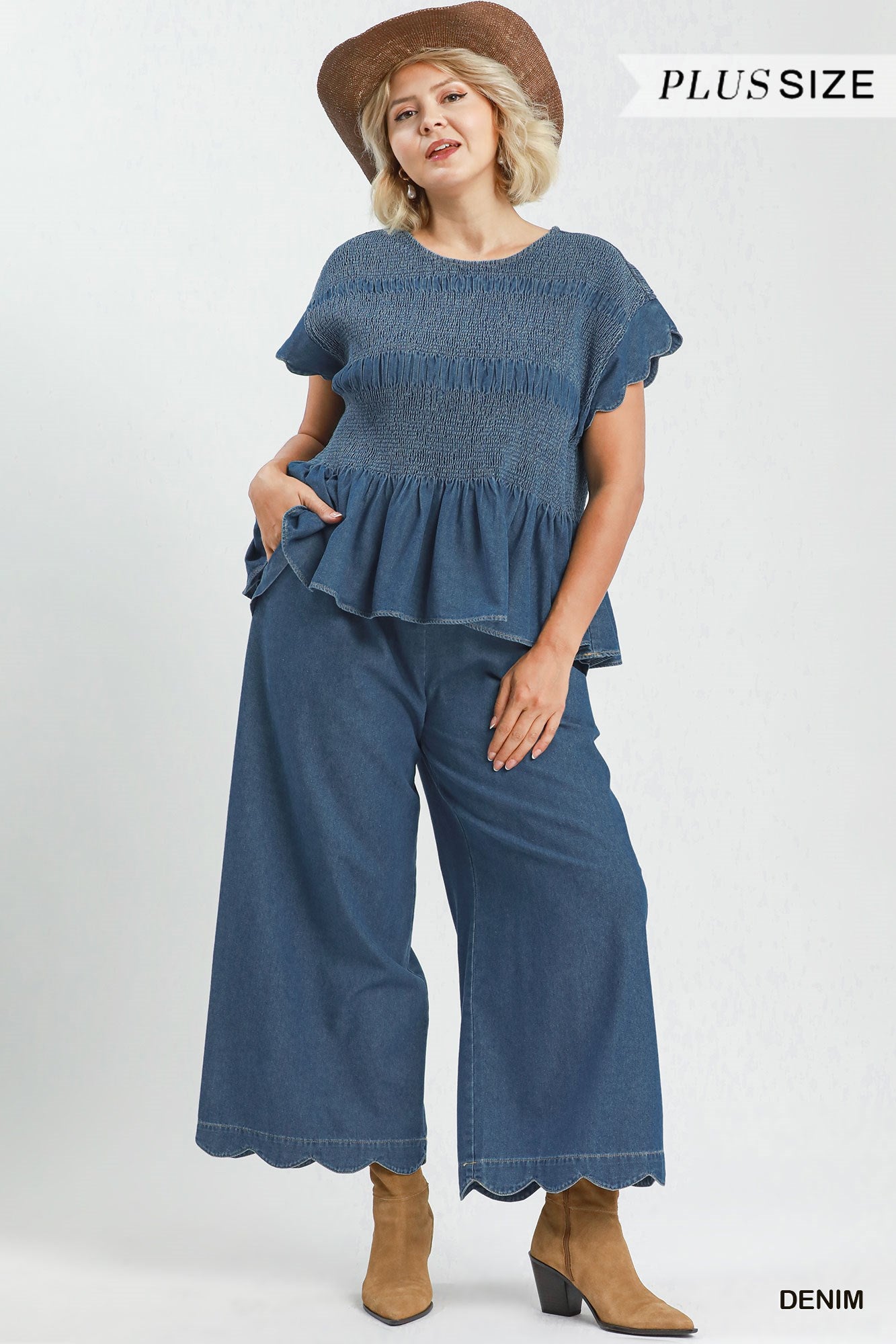 Chasidy Chambray Smocked Peplum Top Denim – Boutique 54