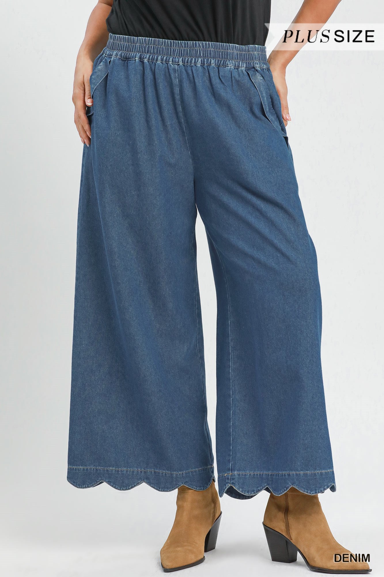 Chasidy Chambray Scalloped Hem Pants Denim