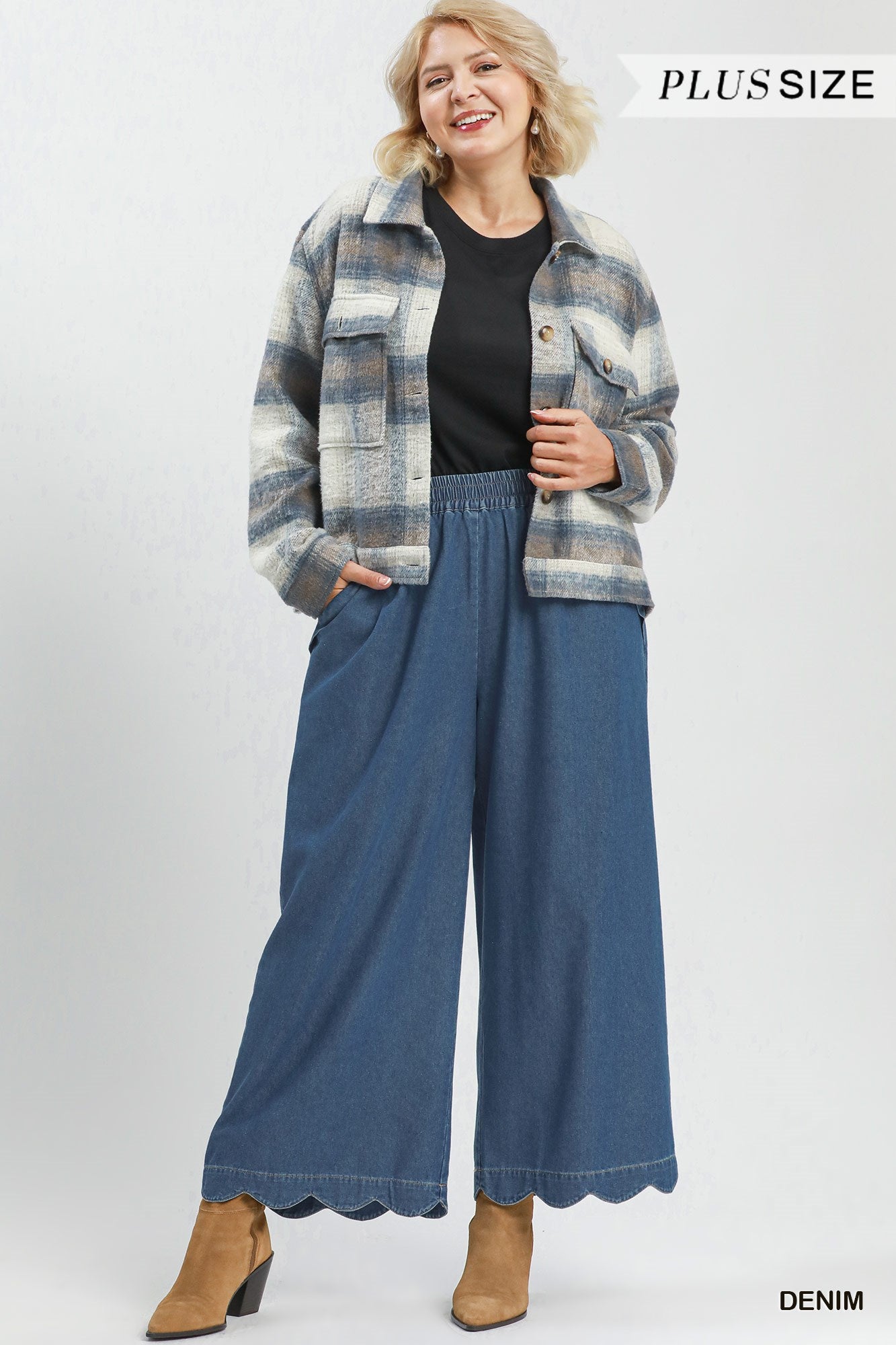 Chasidy Chambray Scalloped Hem Pants Denim
