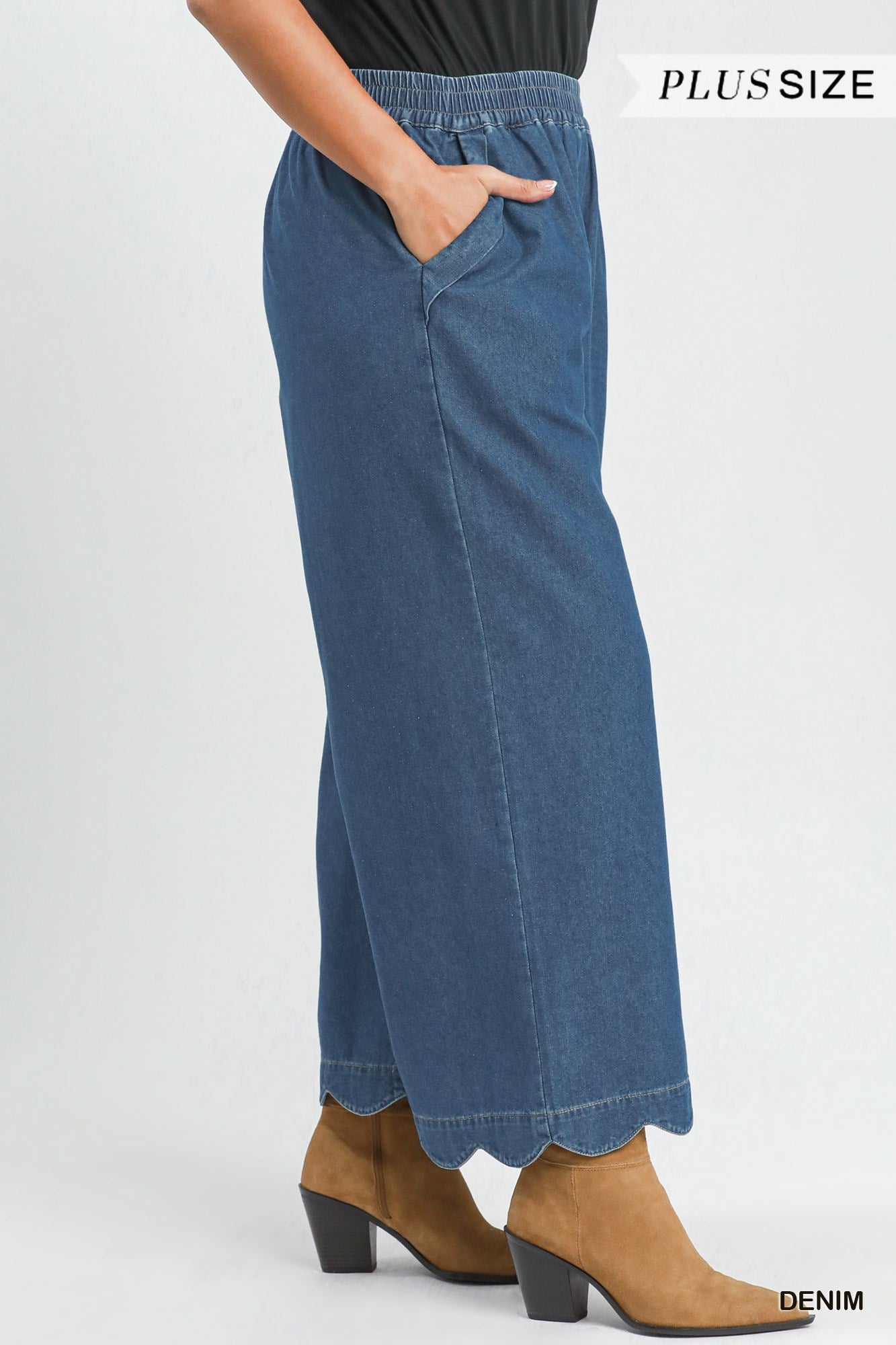 Chasidy Chambray Scalloped Hem Pants Denim