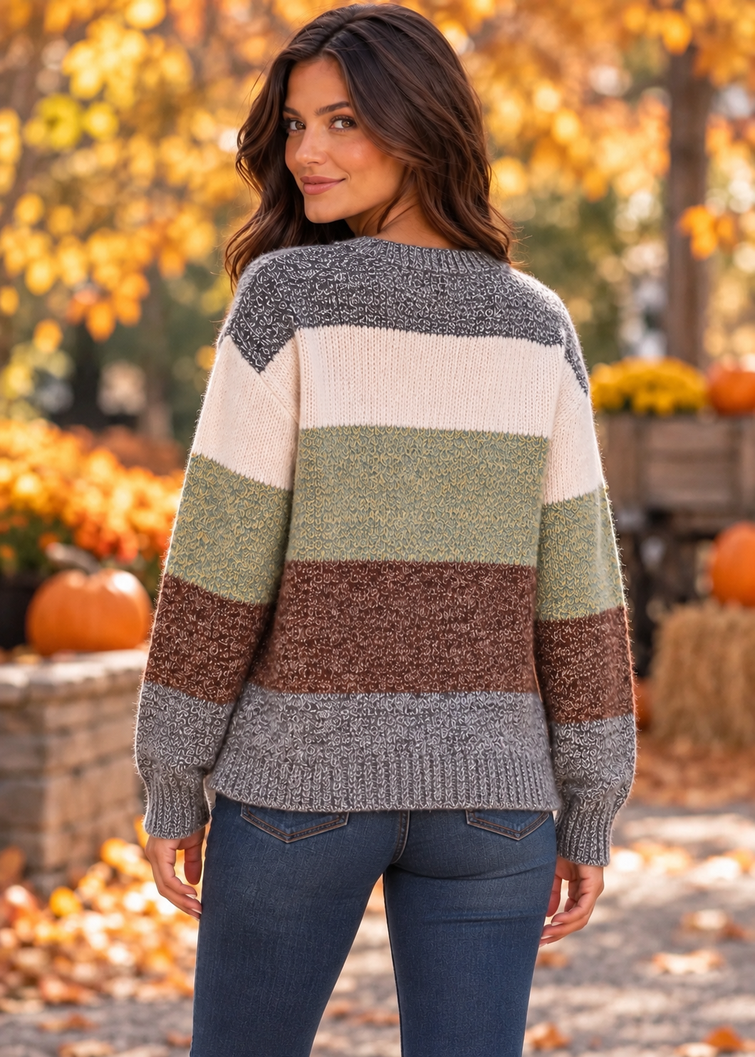 Cora Color Block Fuzzy Knit Charcoal Mix