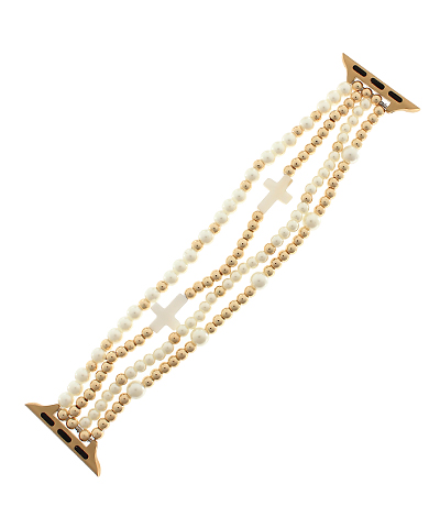4 Roll Cross Charm Pearl Watch Band