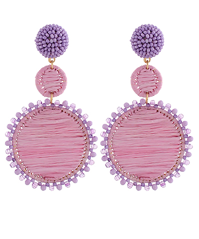 Floral Round Raffia Drop Earring