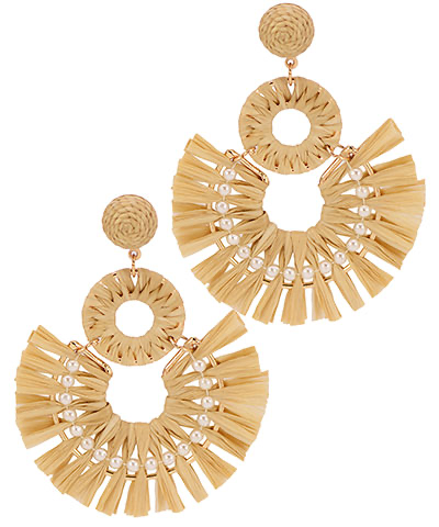 Rattan Circle & Fan Shape Earrings Natural