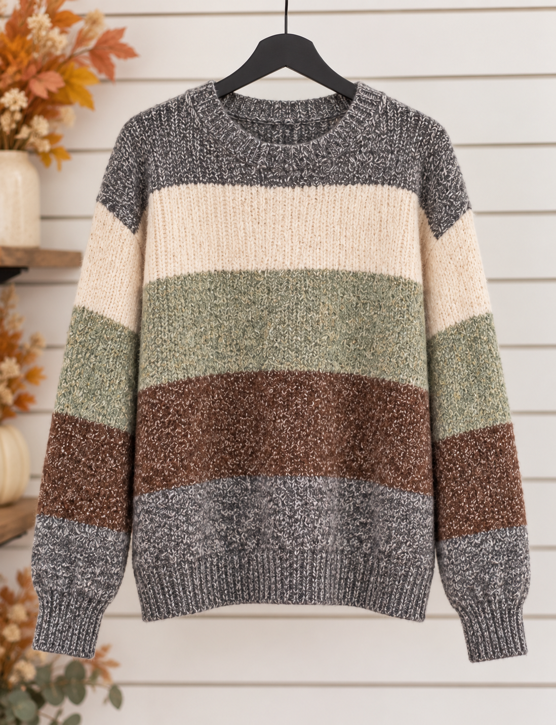 Cora Color Block Fuzzy Knit Charcoal Mix