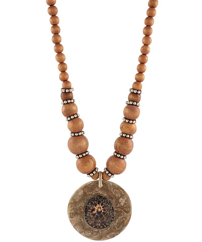Graduated Wood & Round Shell Necklace
