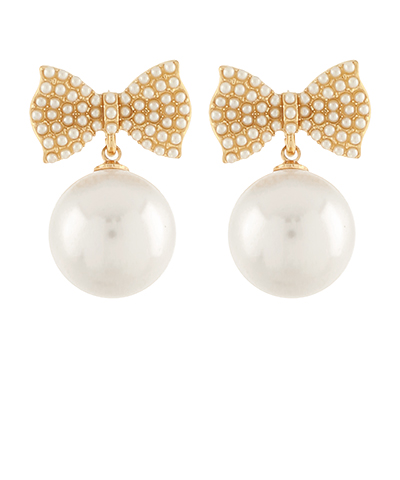 Pave Ribbon Pearl Drop Earrings Cream