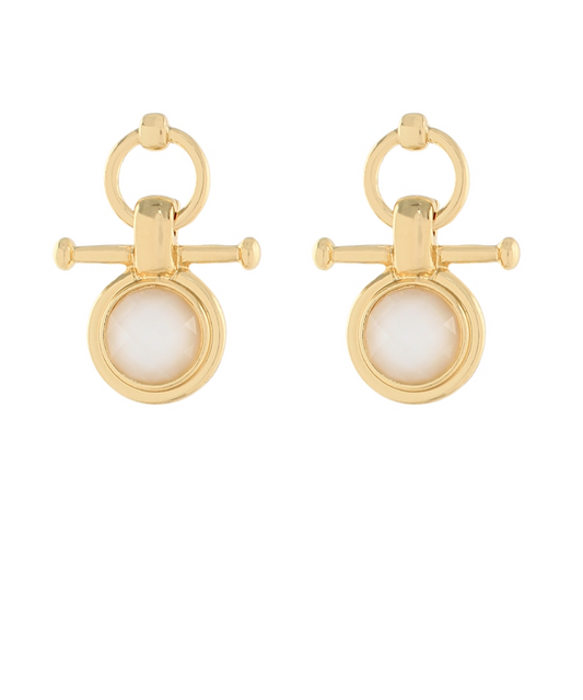 Round Stone & Bar Earrings Cloud Gold Dipped