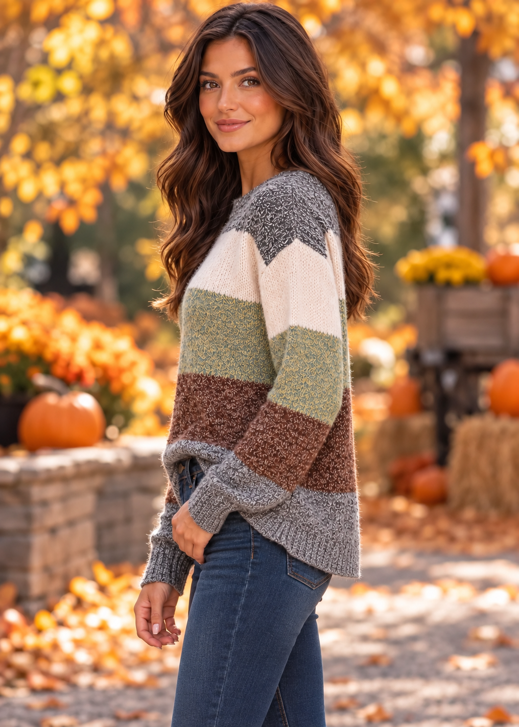 Cora Color Block Fuzzy Knit Charcoal Mix