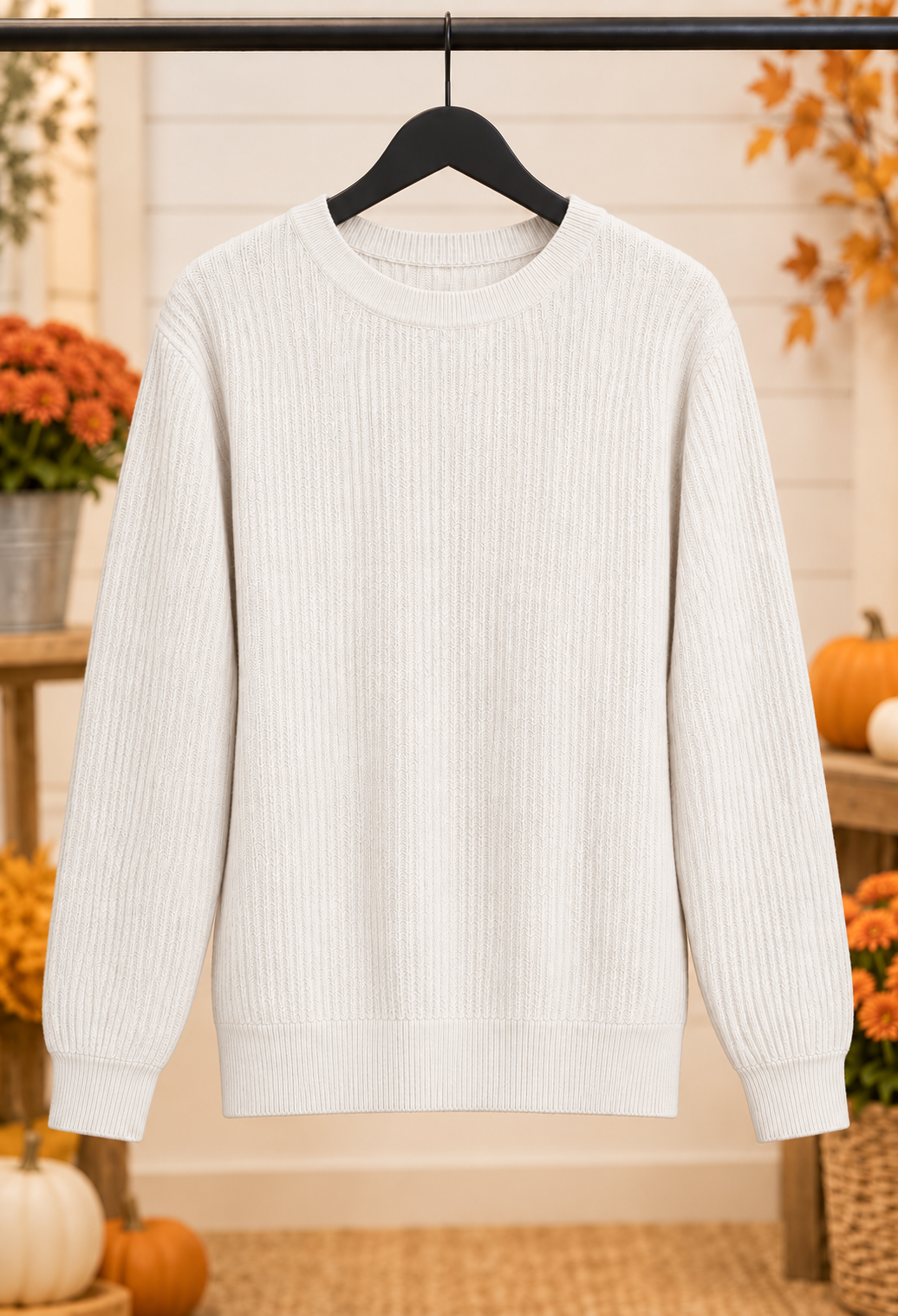 Vera Vertically Textured Balloon Sleeve Sweater Ivory