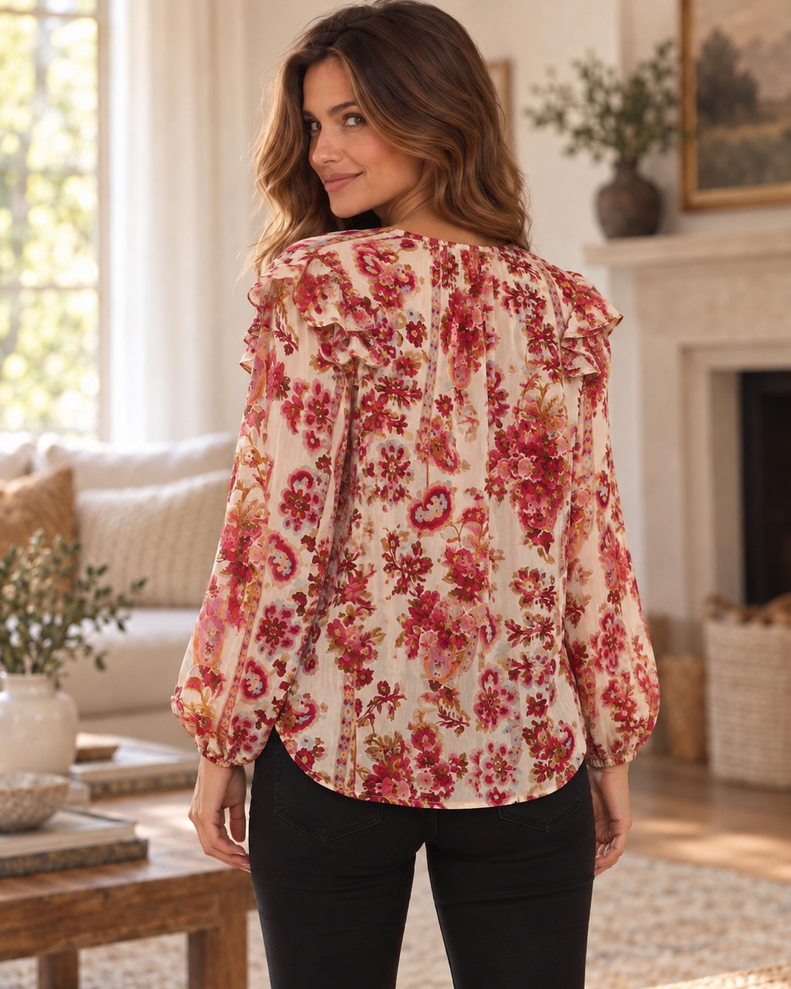 Francesca Floral Printed Blouse Ecru Mix