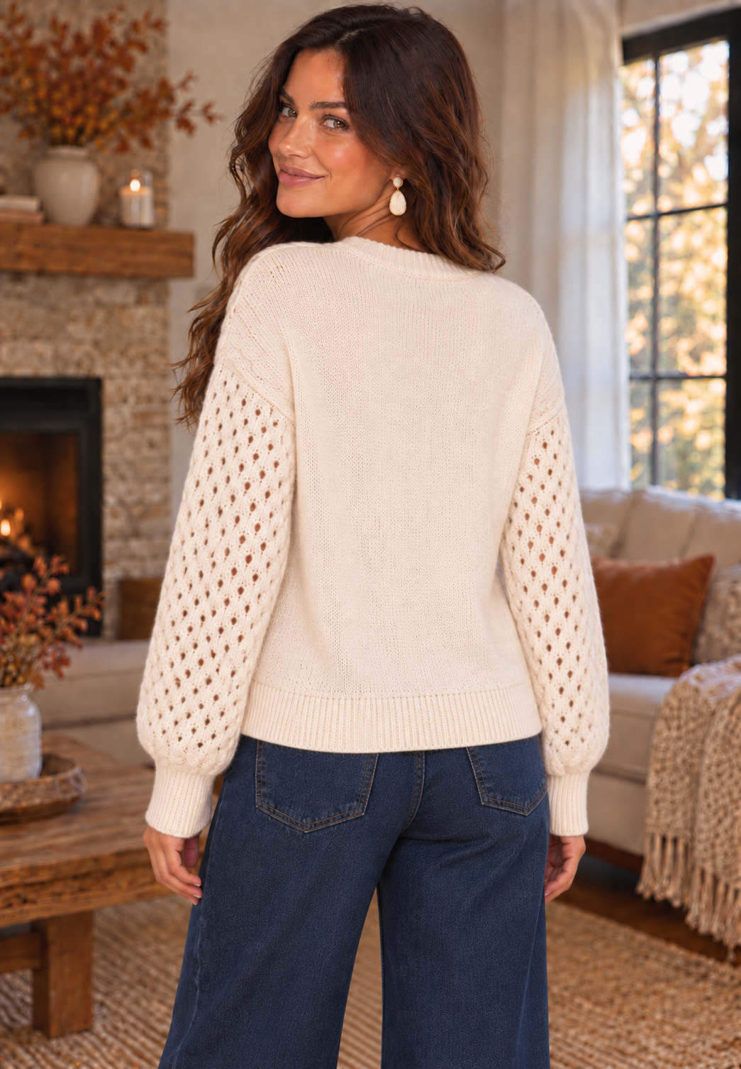 Clara Cozy Cable Knit Sweater Ivory