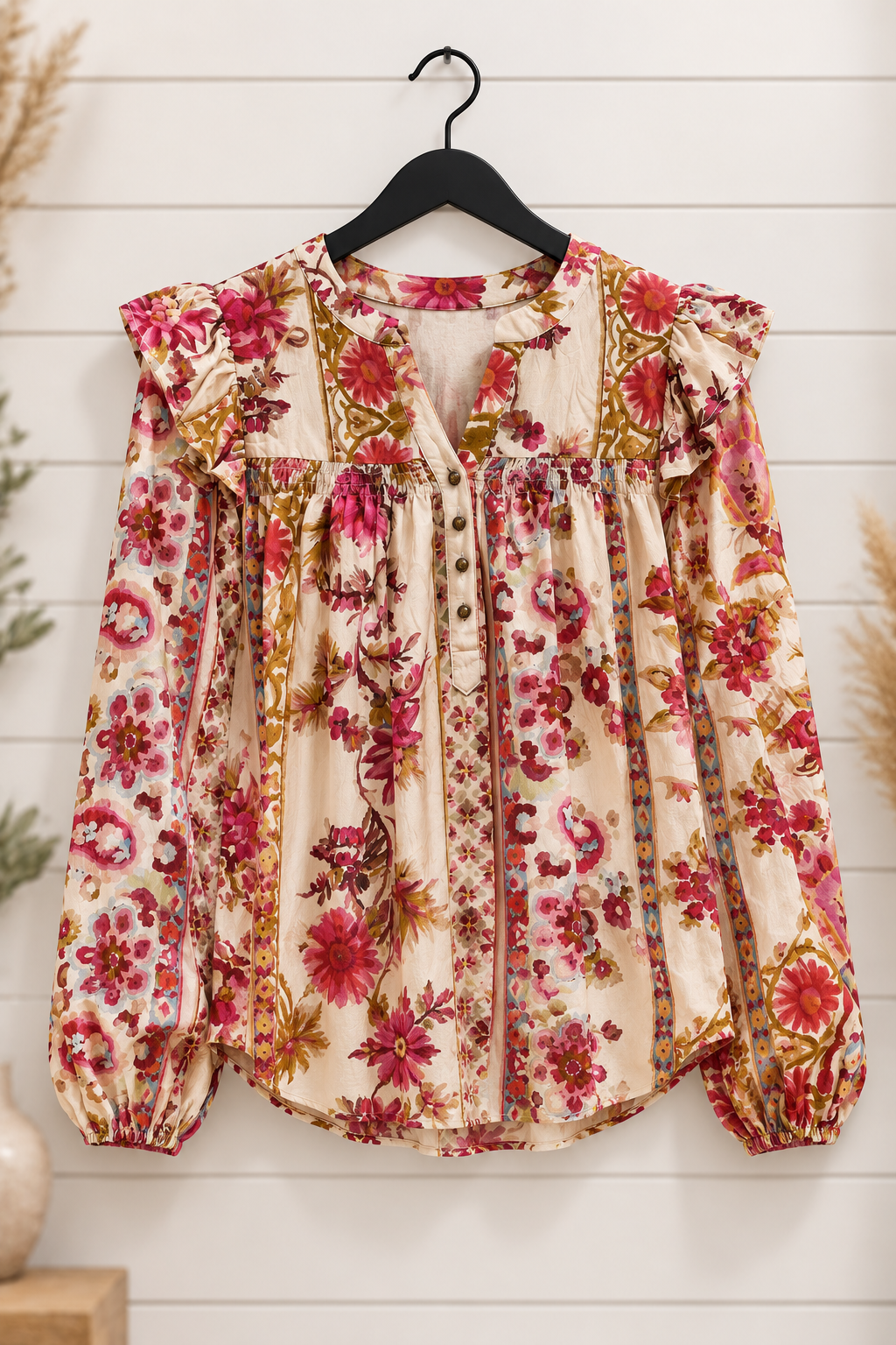 Francesca Floral Printed Blouse Ecru Mix