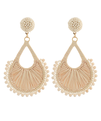 Beaded Teardrop Raffia Drop Earring