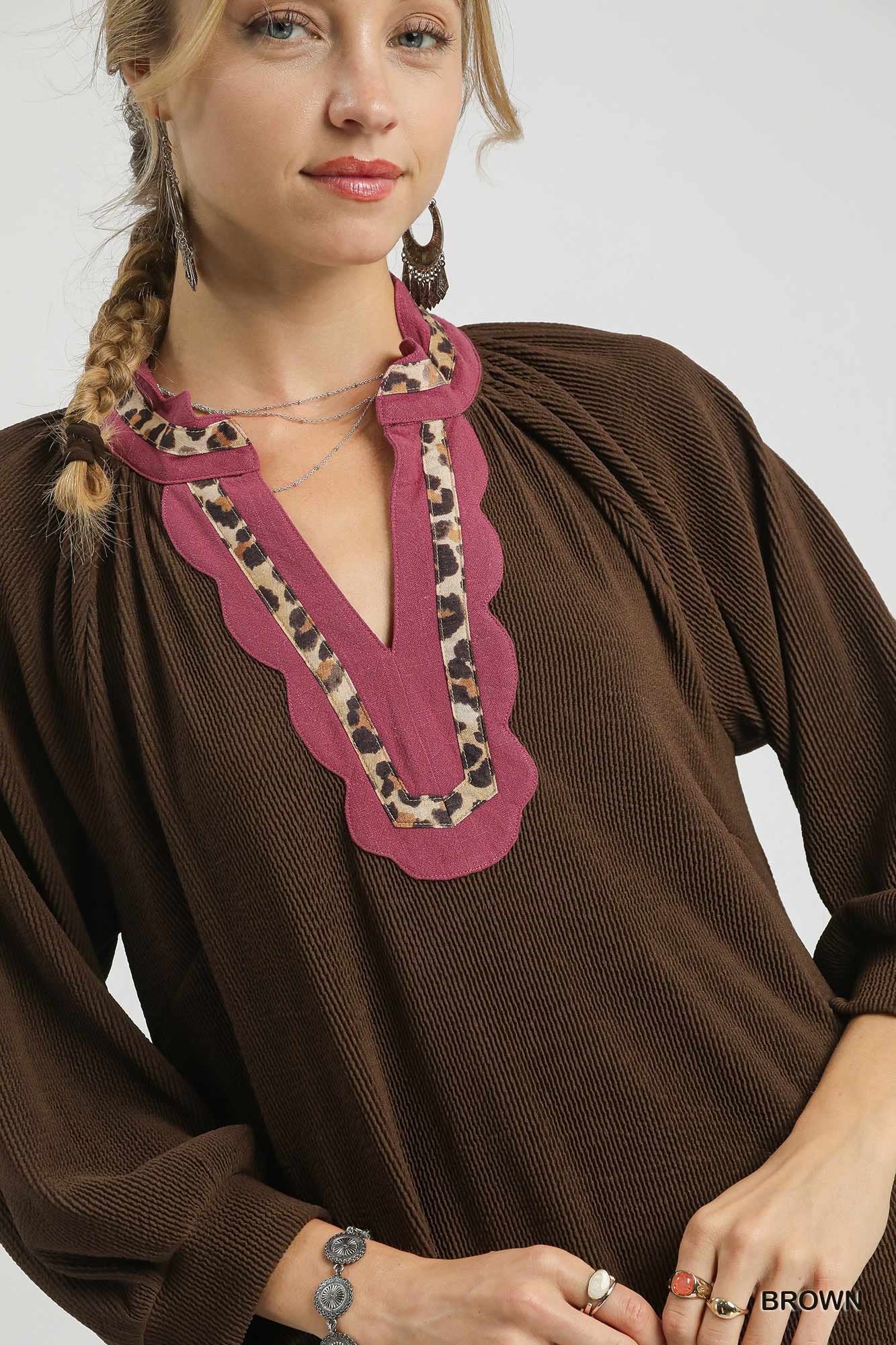 Linda Animal Print Contrast Trim Detail Dress Brown