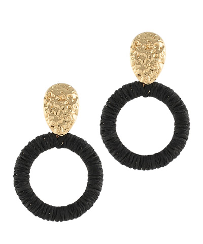 Raffia Ring & Teardrop Earrings Black