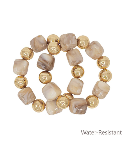2 Row Square Bead & CCB Bracelet Natural