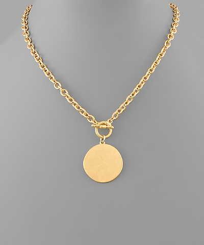 Disc Toggle Necklace Worn Gold