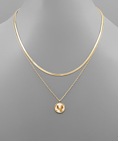 Cowhide Print Disk Chain Layer Necklace