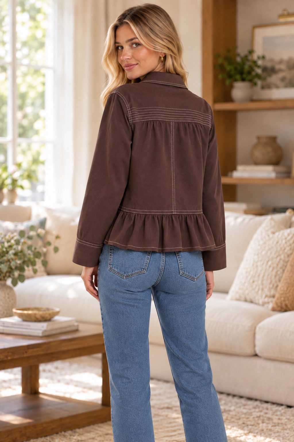 Sandy Solid Long Sleeve Jacket Brown