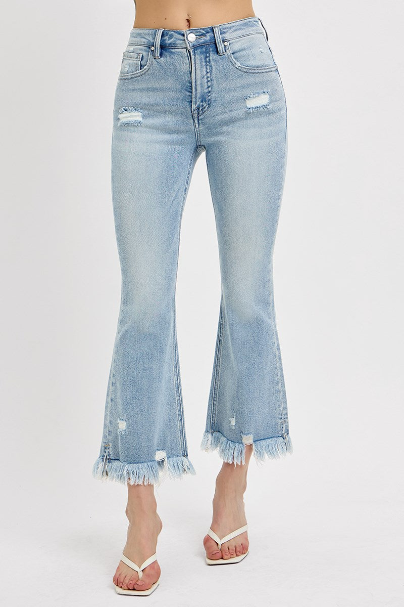 Rosie Tummy Control High Rise Risen Crop Kick Flare Jeans Light