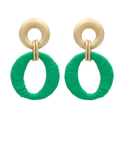 Wrapped Raffia Oval Earrings Kelly Green