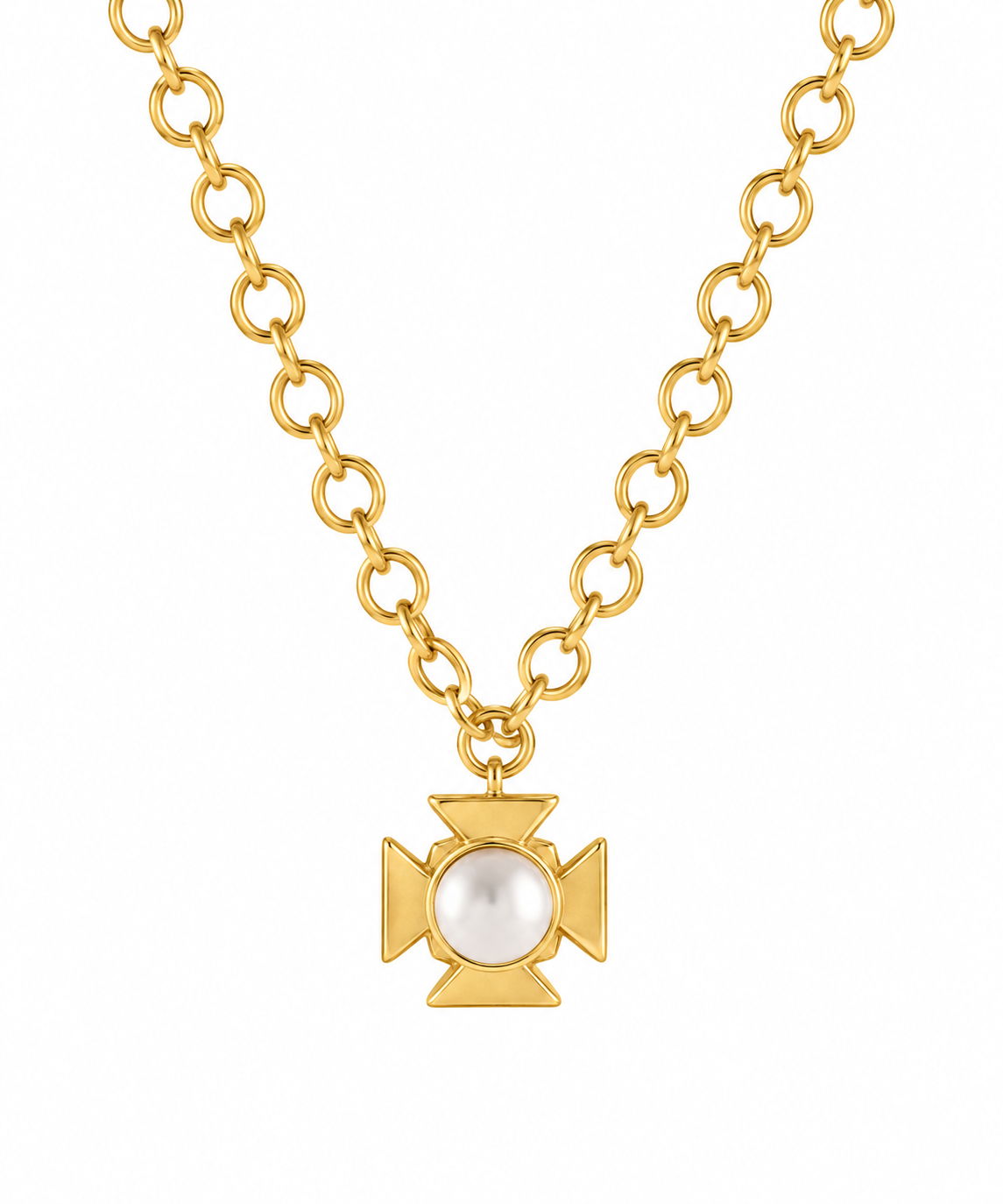 Byzantine Cross With 25mm Pearl Necklace