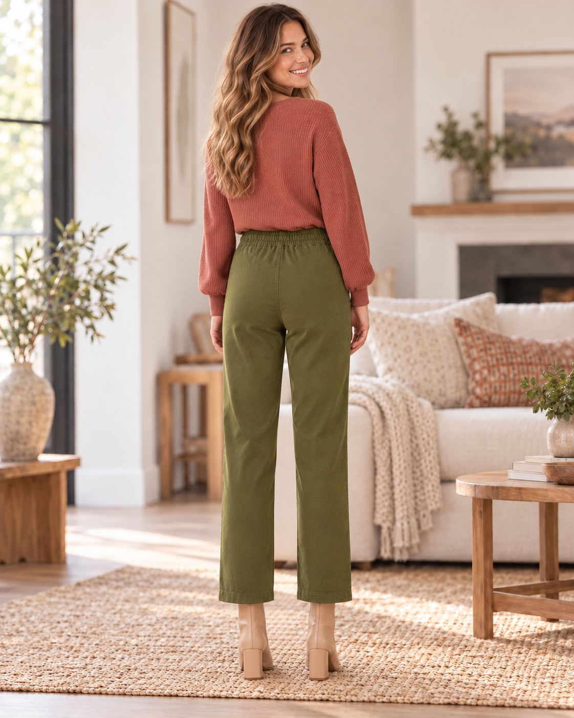Riley Relax Fit Ribbon Seam Drawstring Pants Olive
