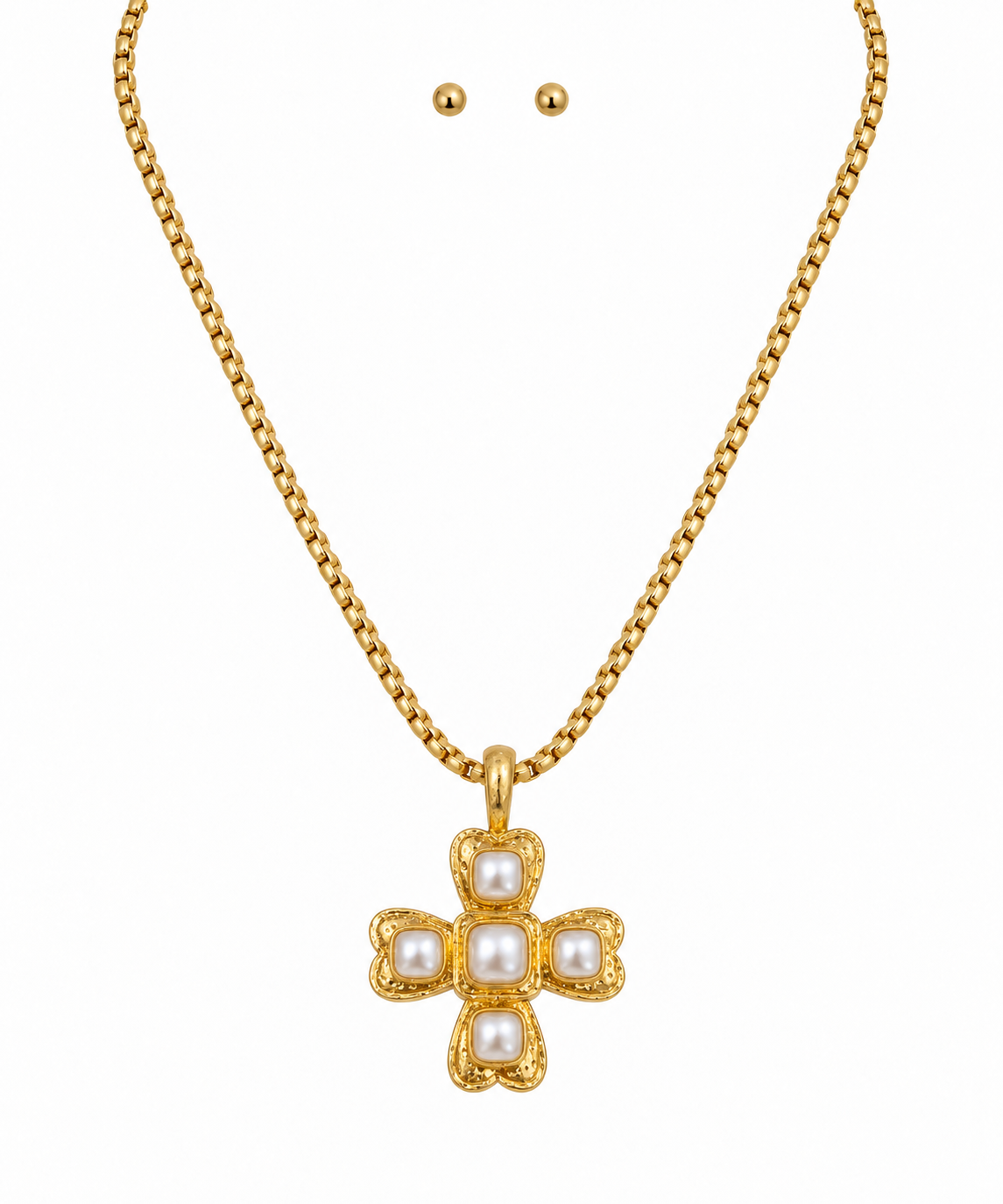 Convertible Byzantine Cross With Pearl Necklace Set