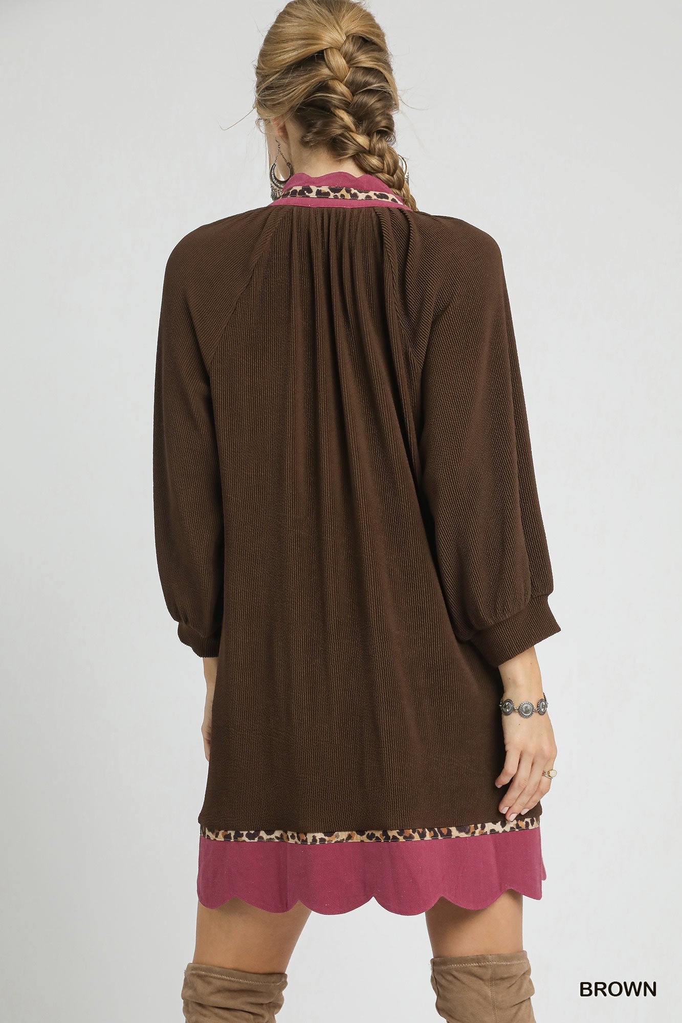 Linda Animal Print Contrast Trim Detail Dress Brown