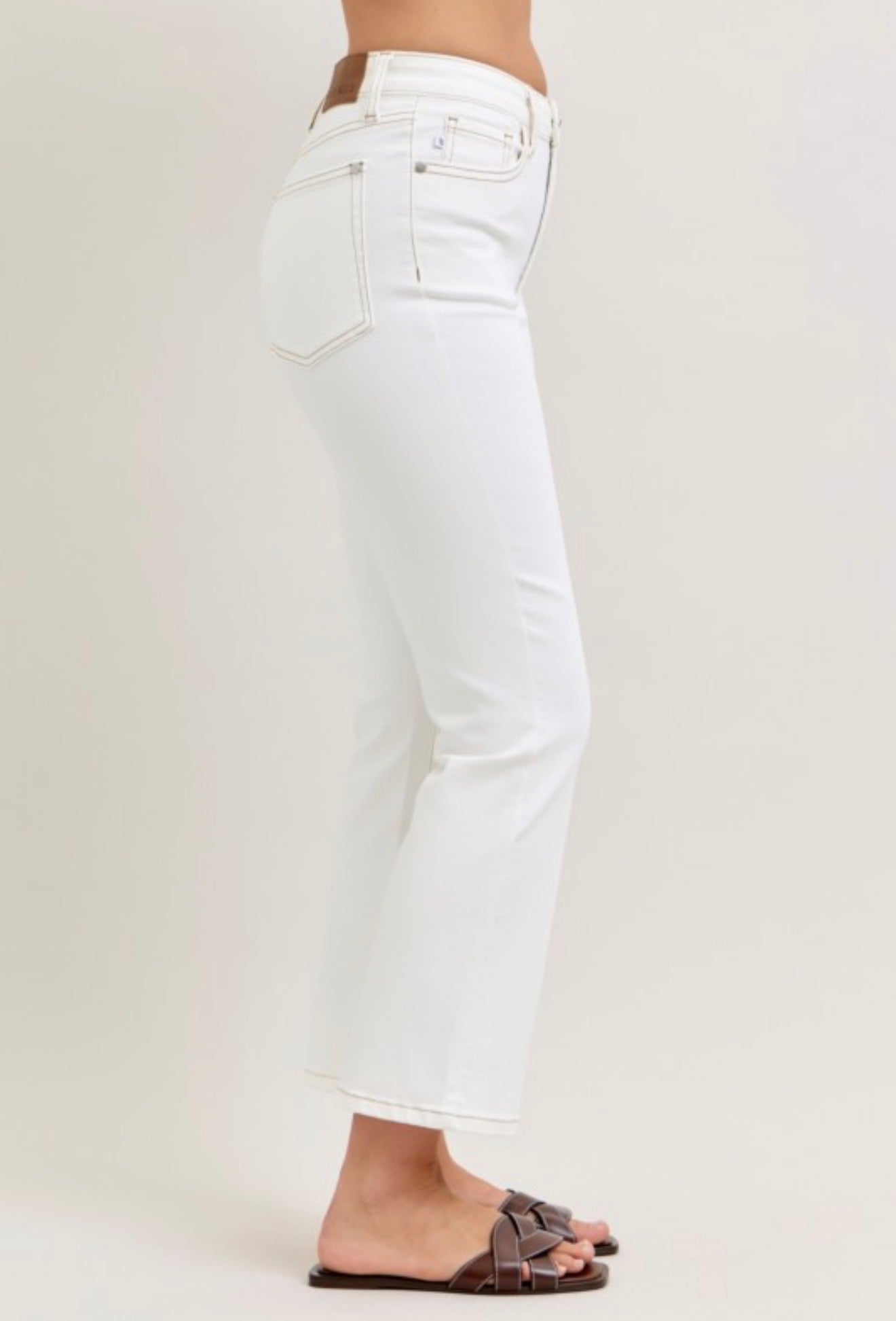 Judy Blue High Waist Tummy Control Kick Flare Jeans White