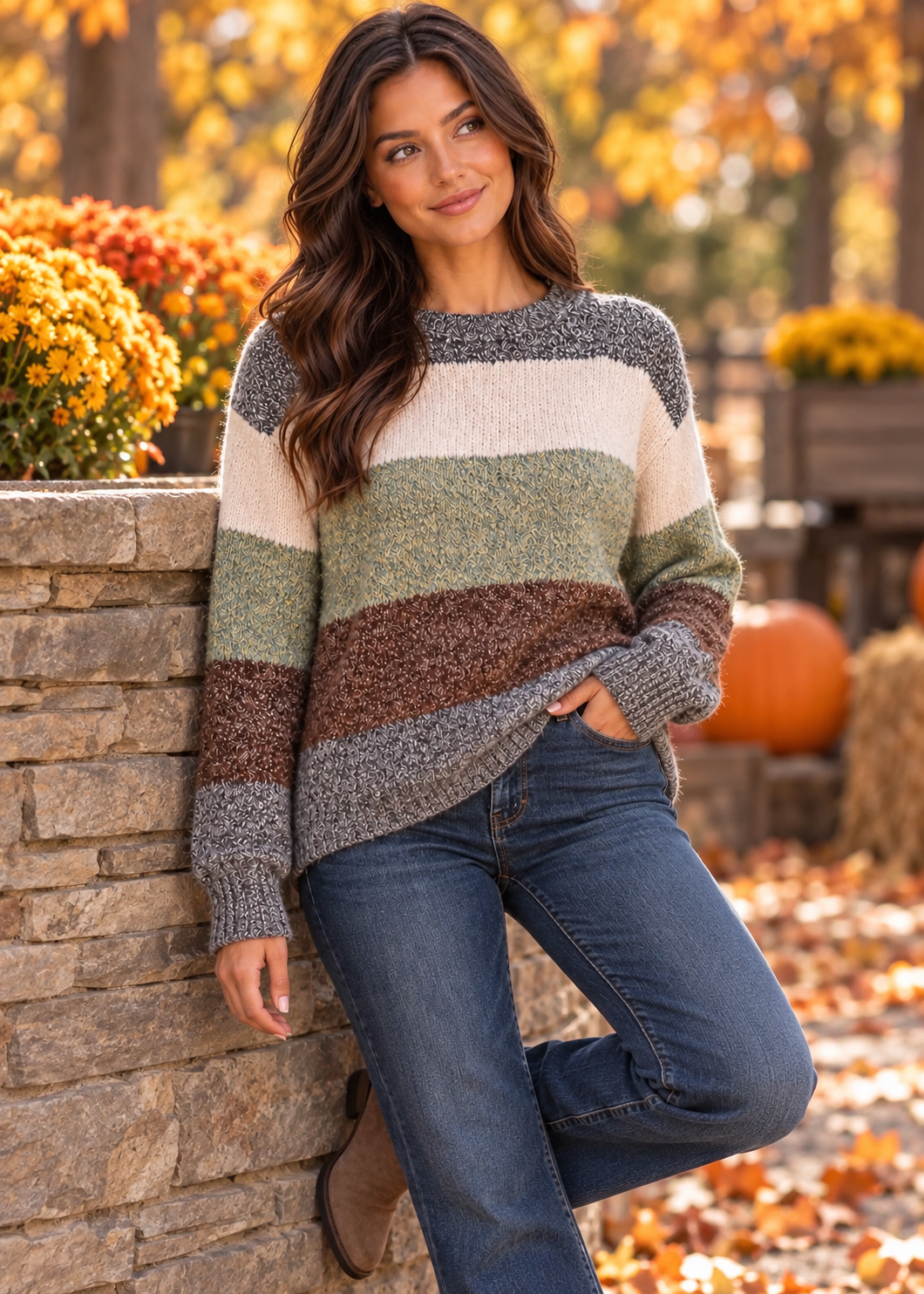 Cora Color Block Fuzzy Knit Charcoal Mix