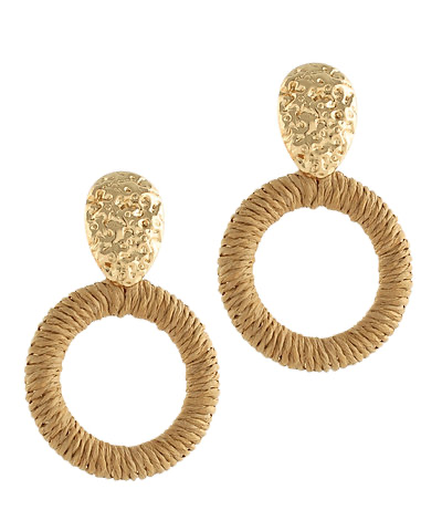 Raffia Ring & Teardrop Earrings Light Brown