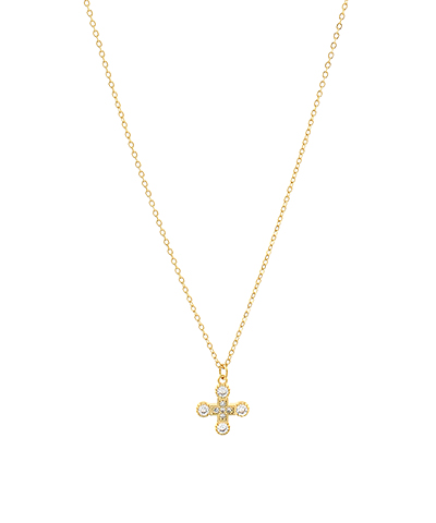 Pave Crystal Cross Necklace Gold Dipped