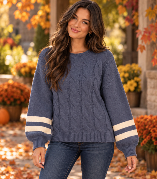 Candy Cozy Cable Knit Sweater Navy