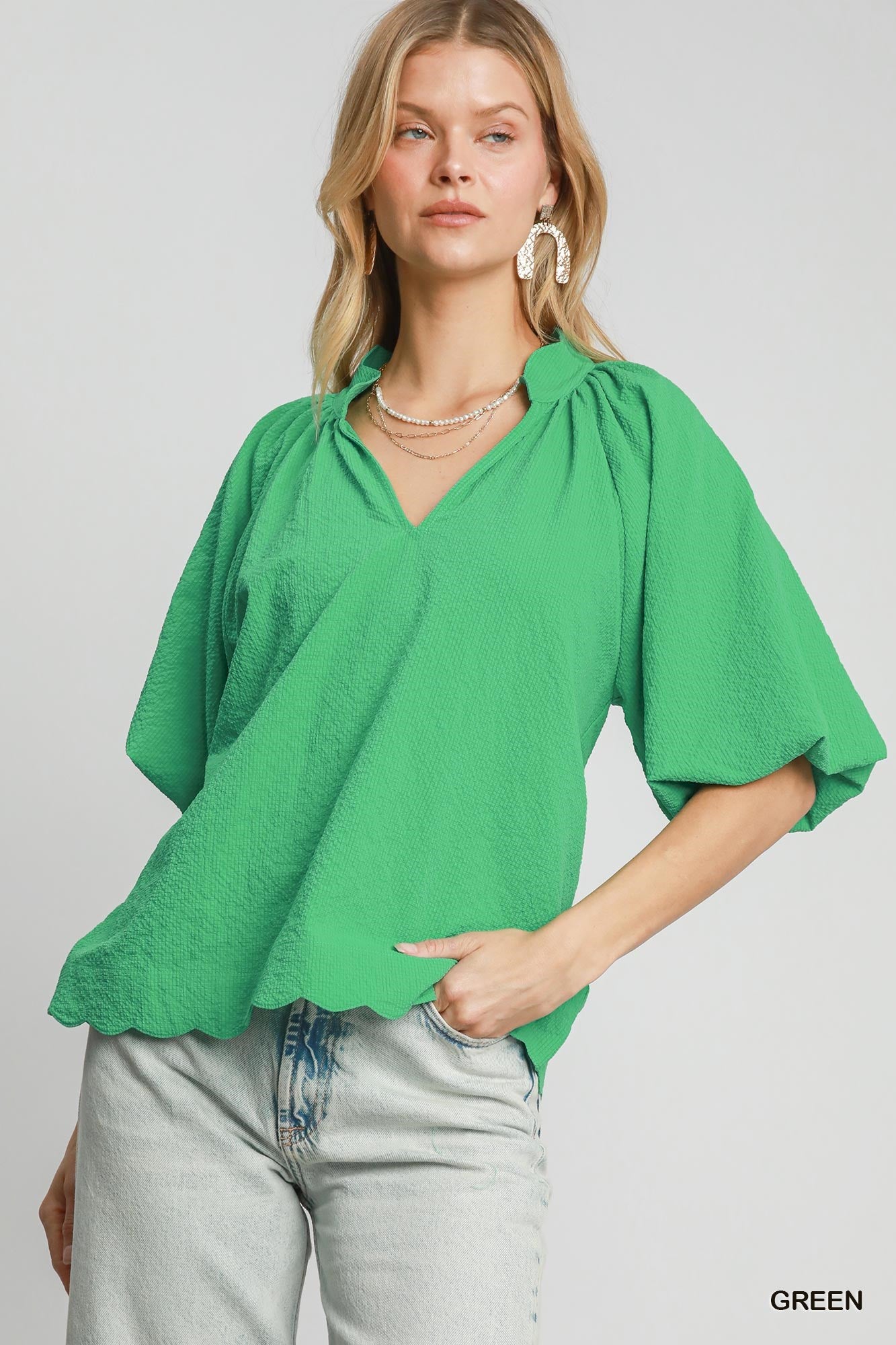 Sienna Scalloped Hem Top Green