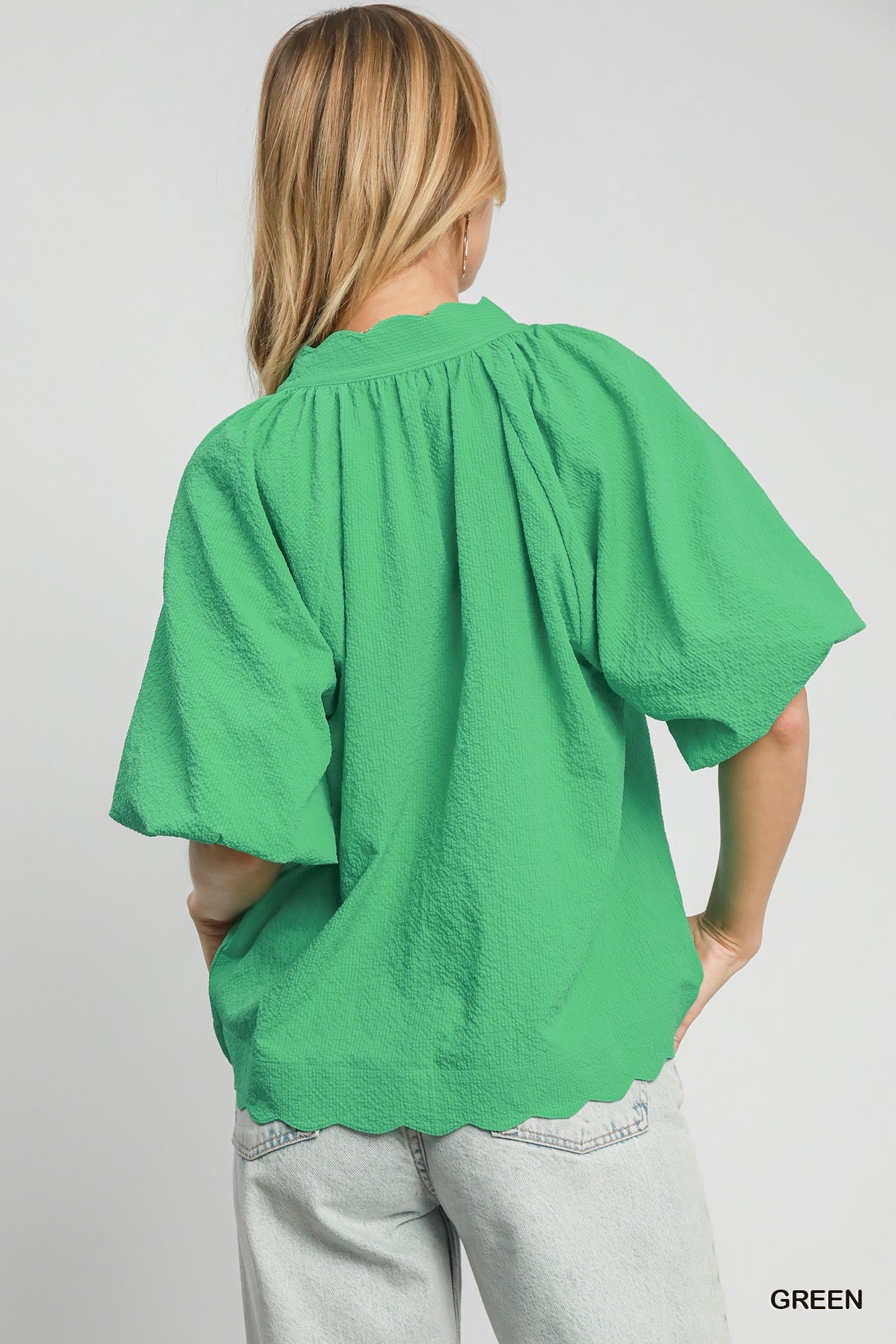 Sienna Scalloped Hem Top Green