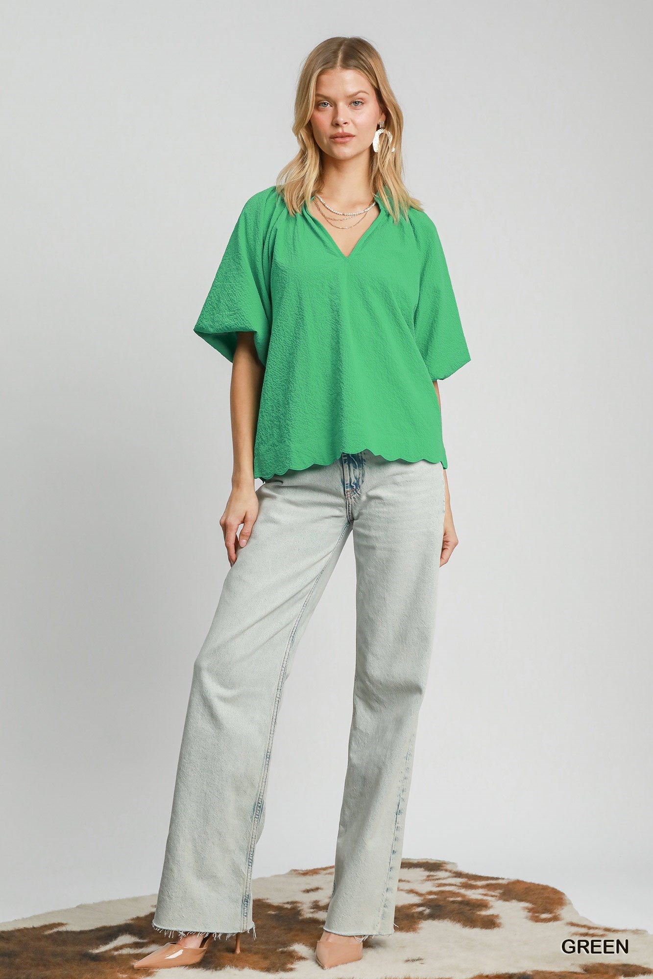 Sienna Scalloped Hem Top Green