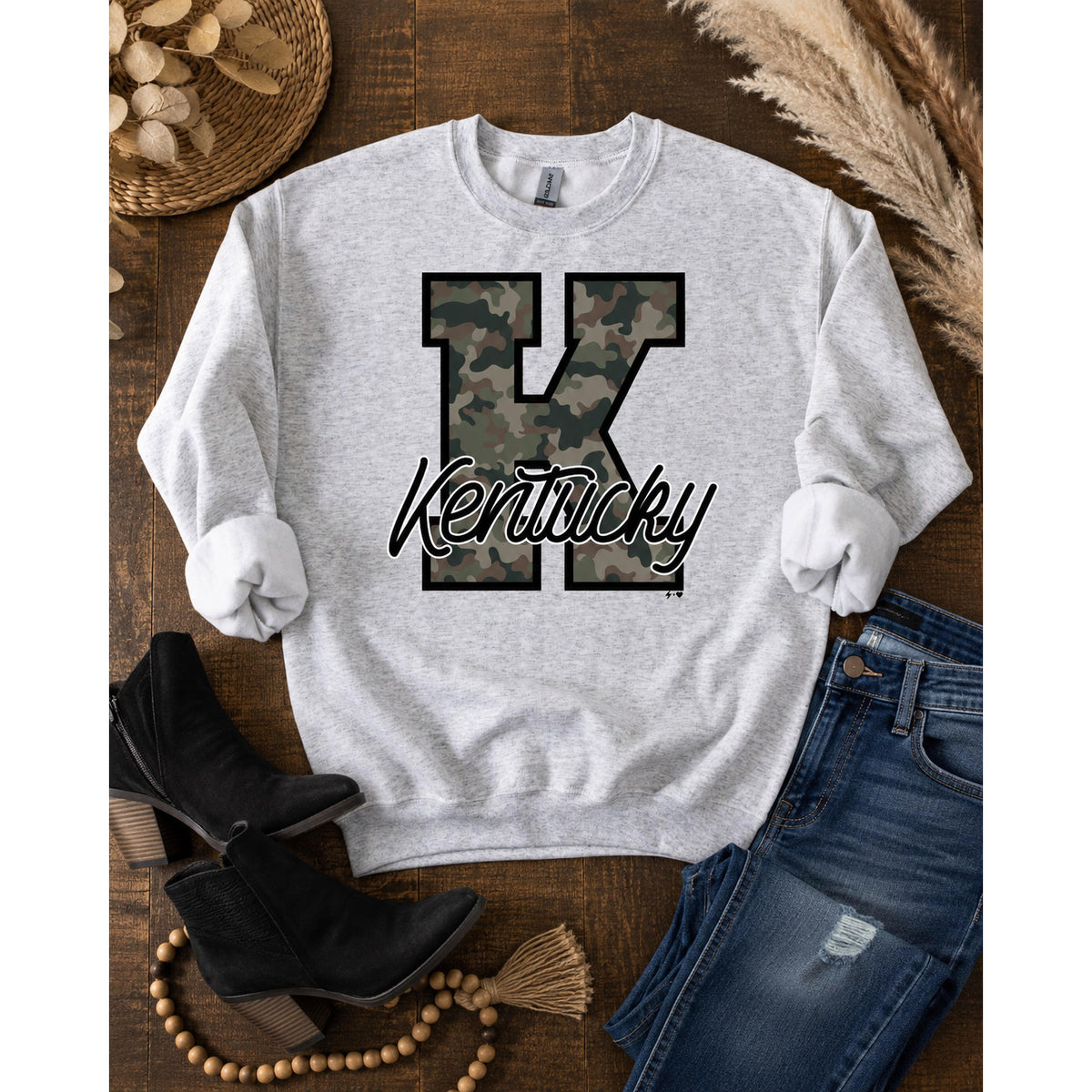 Kentucky Camo Custom Sweatshirt Heather Grey