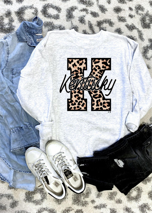 Custom Kentucky Leopard Sweatshirt Ash