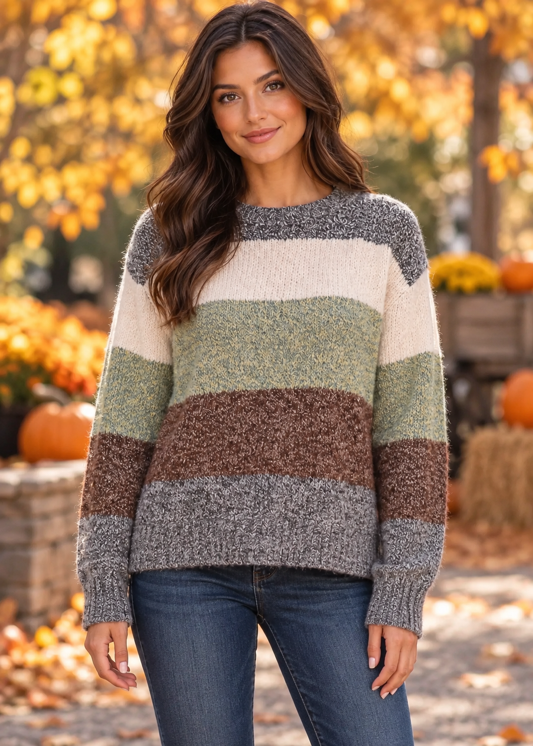 Cora Color Block Fuzzy Knit Charcoal Mix