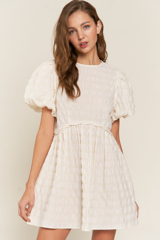 Toni Textured Stripe Woven Mini Dress Ivory