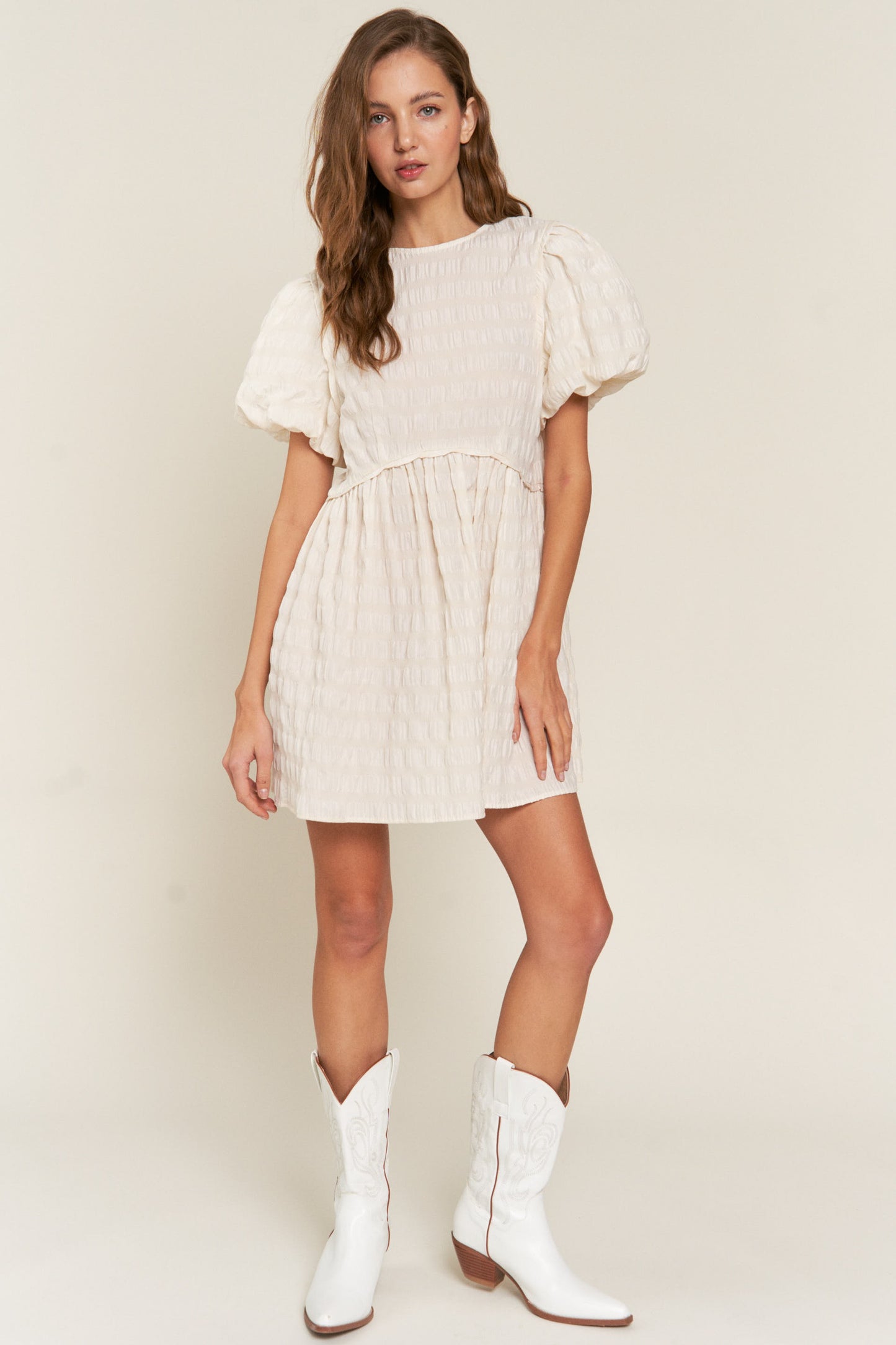 Toni Textured Stripe Woven Mini Dress Ivory