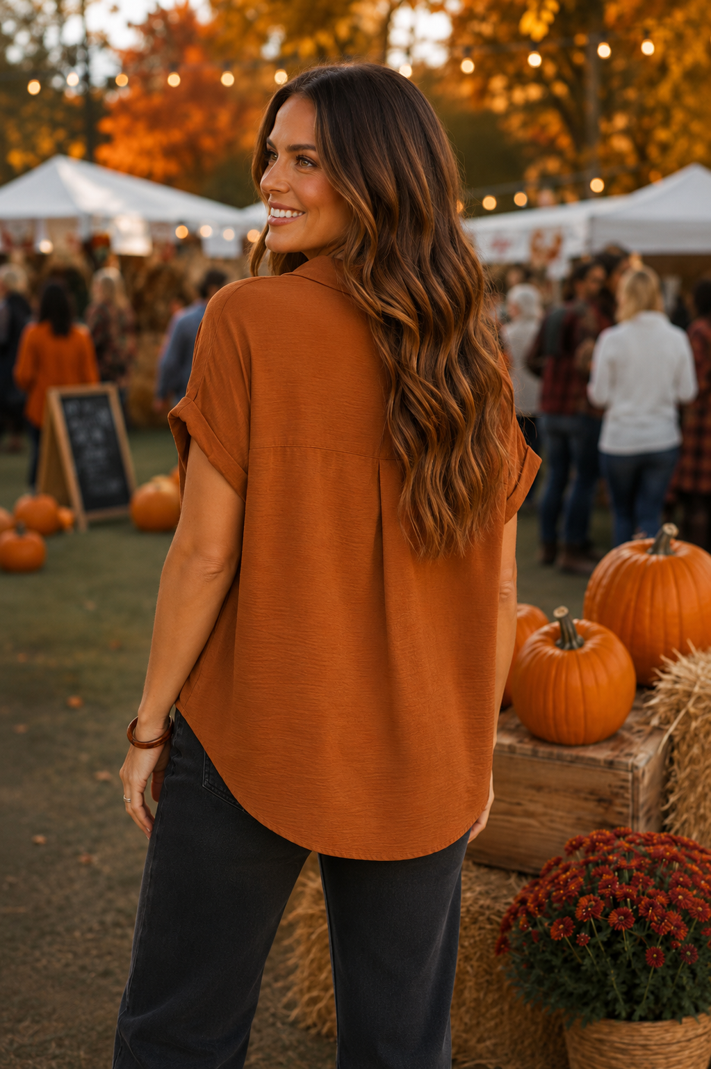 Debbie Drop Shoulder  Collared Woven Top Toffee